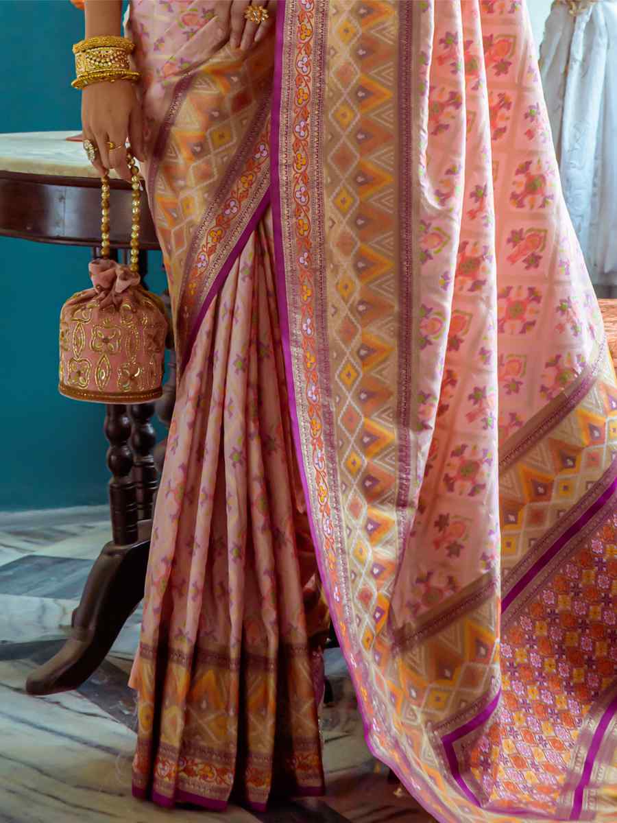 Baby Pink Banarasi Soft Silk Handwoven Wedding Festival Heavy Border Saree