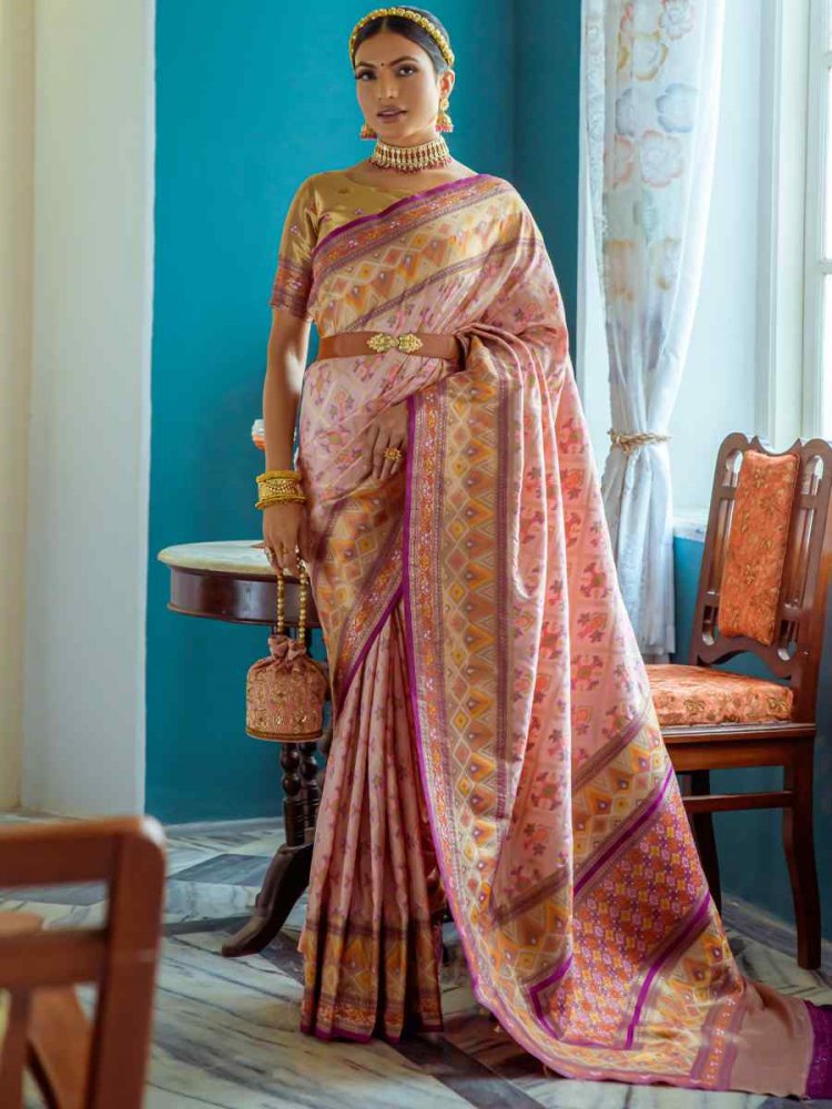 Baby Pink Banarasi Soft Silk Handwoven Wedding Festival Heavy Border Saree