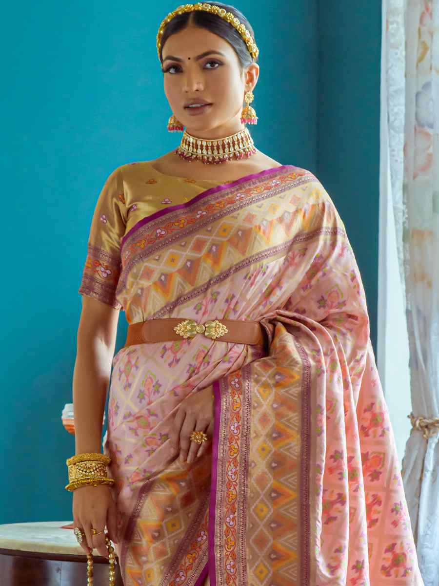 Baby Pink Banarasi Soft Silk Handwoven Wedding Festival Heavy Border Saree