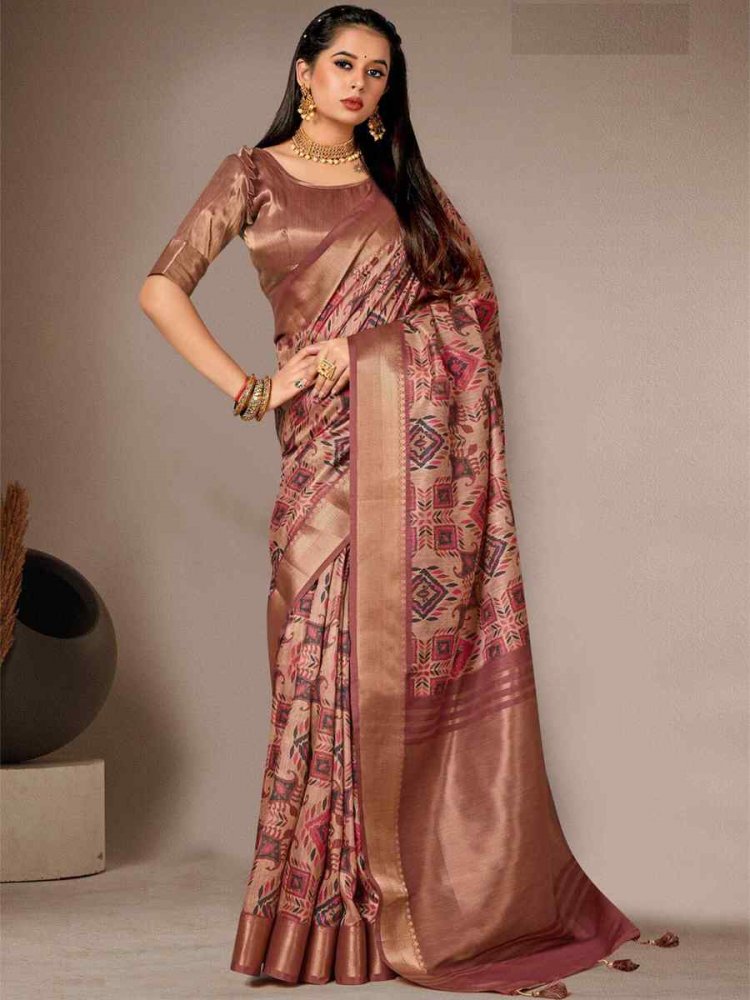 Baby Pink Bhagalpuri Silk Handwoven Wedding Festival Heavy Border Saree