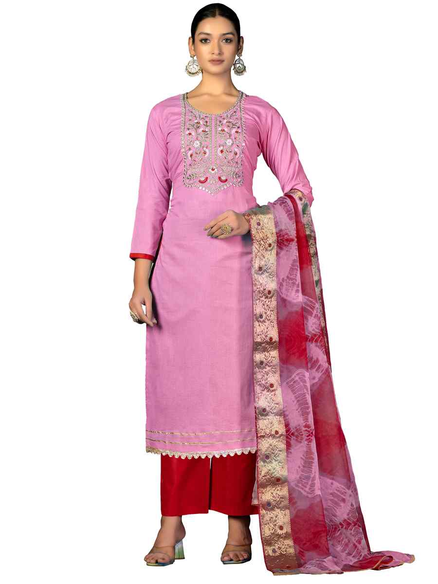 Baby Pink Cambric Cotton Handwoven Casual Festival Pant Salwar Kameez