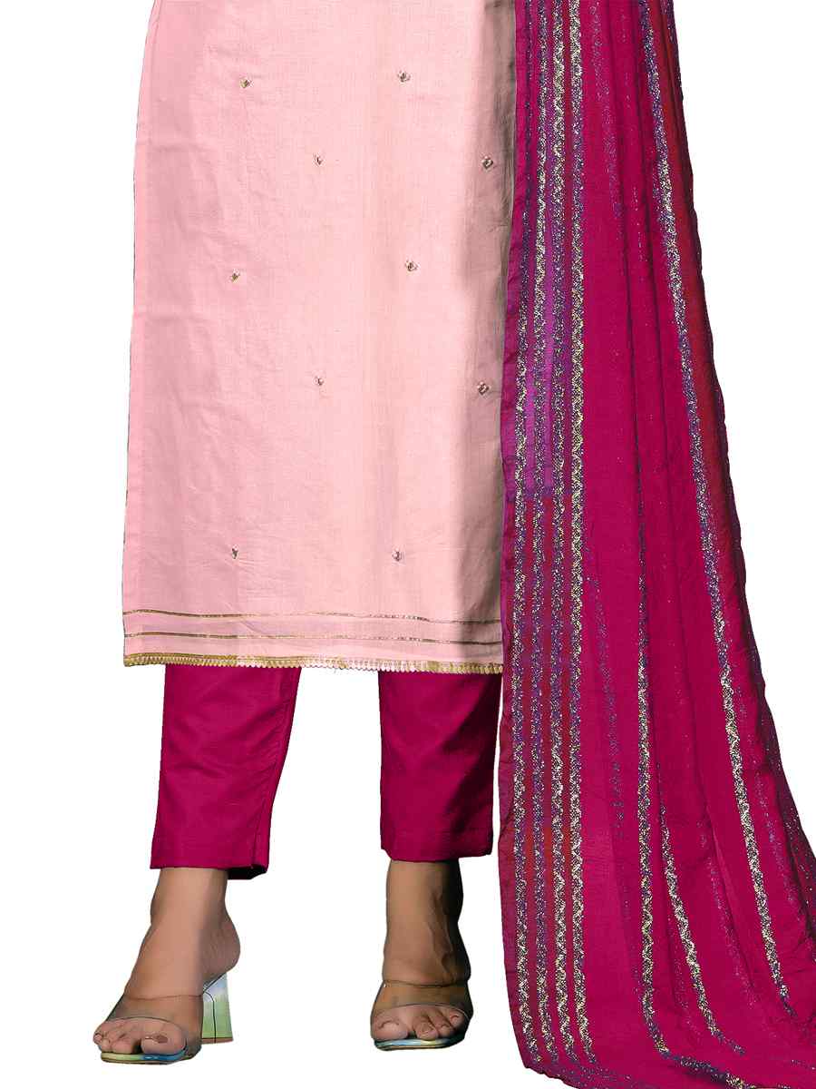 Baby Pink Cambric Cotton Handwoven Casual Festival Pant Salwar Kameez