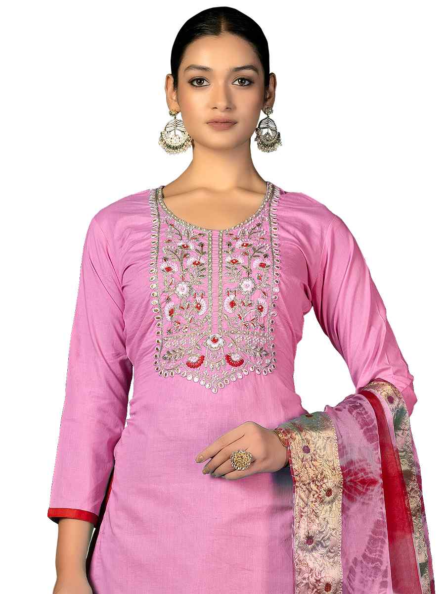 Baby Pink Cambric Cotton Handwoven Casual Festival Pant Salwar Kameez