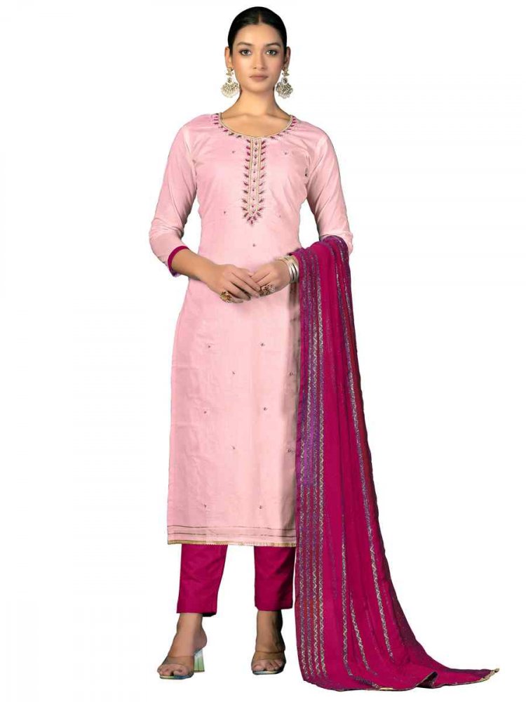 Baby Pink Cambric Cotton Handwoven Casual Festival Pant Salwar Kameez