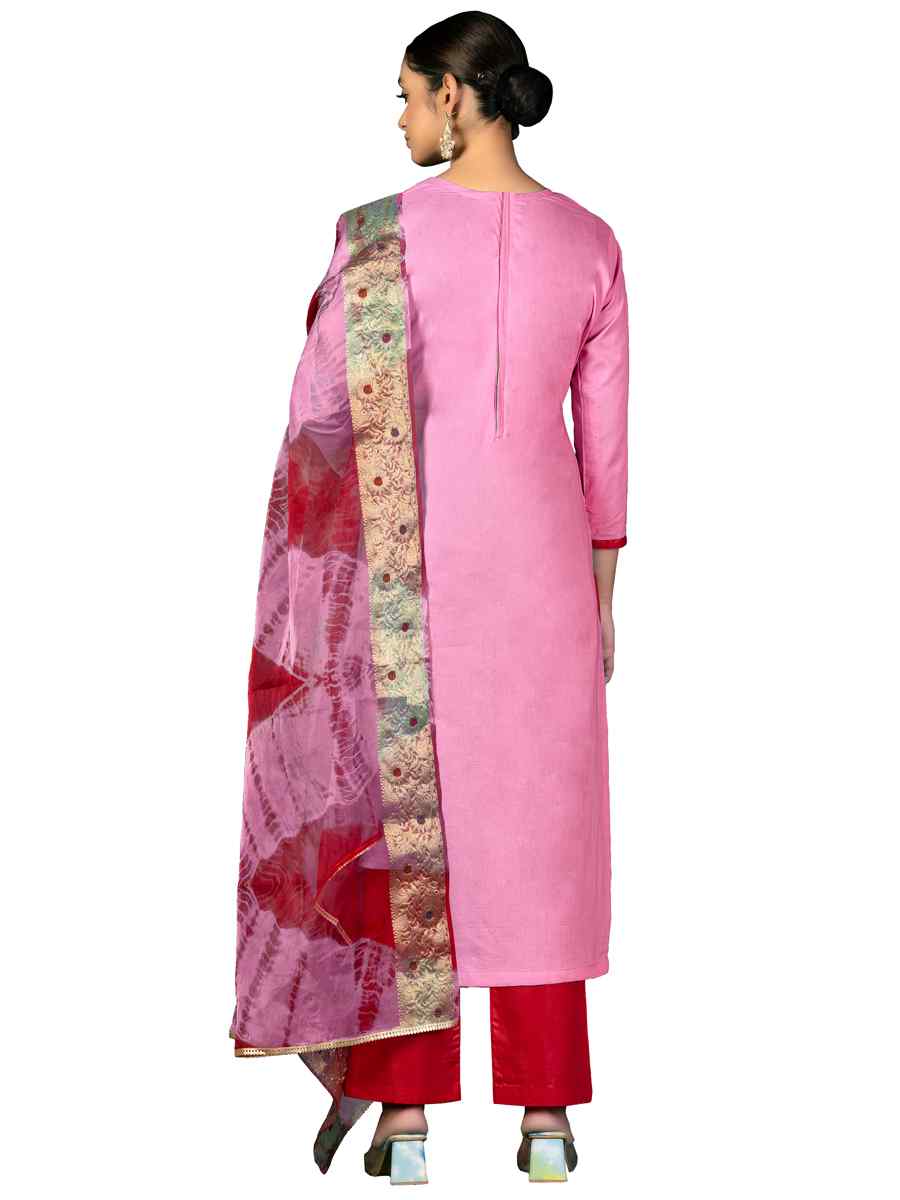 Baby Pink Cambric Cotton Handwoven Casual Festival Pant Salwar Kameez