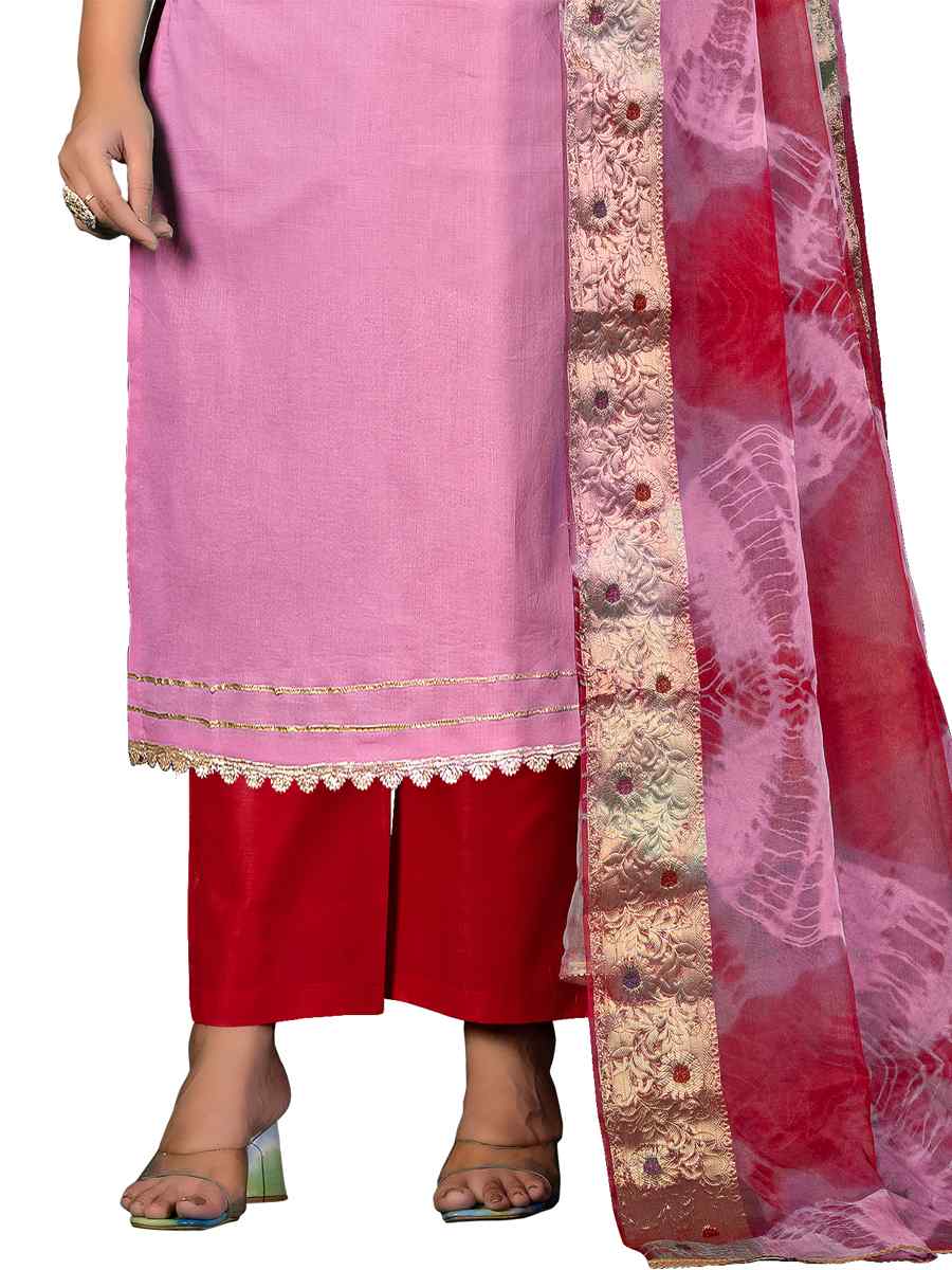 Baby Pink Cambric Cotton Handwoven Casual Festival Pant Salwar Kameez