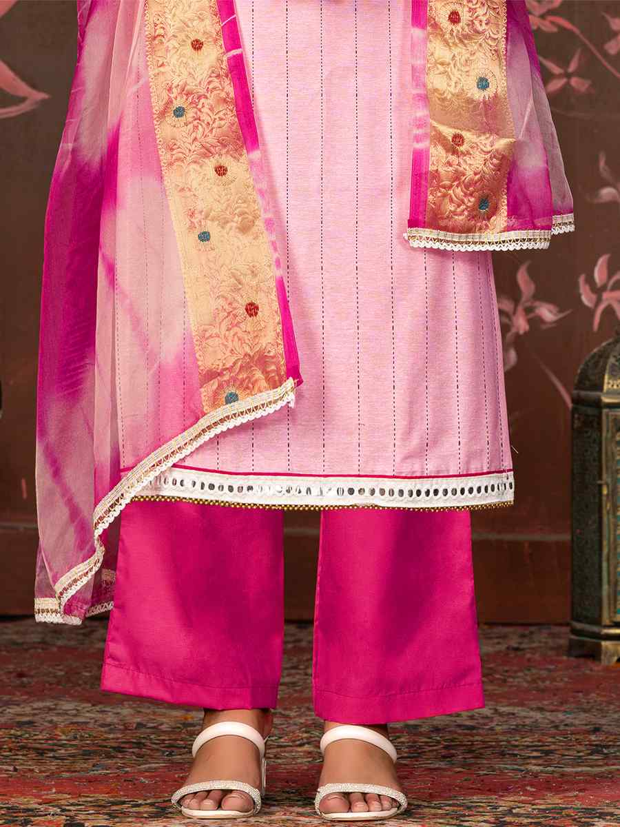 Baby Pink Cembric Cotton Embroidered Casual Festival Pant Salwar Kameez