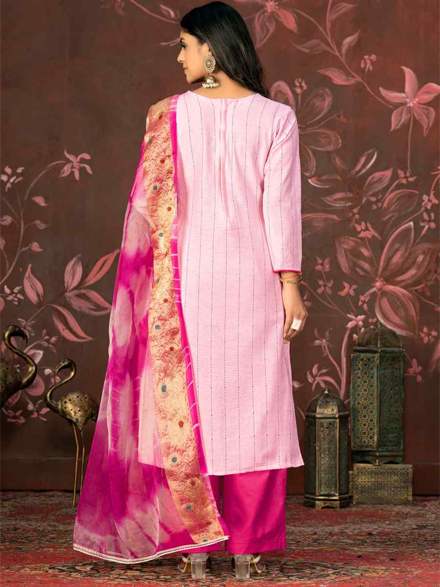 Baby Pink Cembric Cotton Embroidered Casual Festival Pant Salwar Kameez