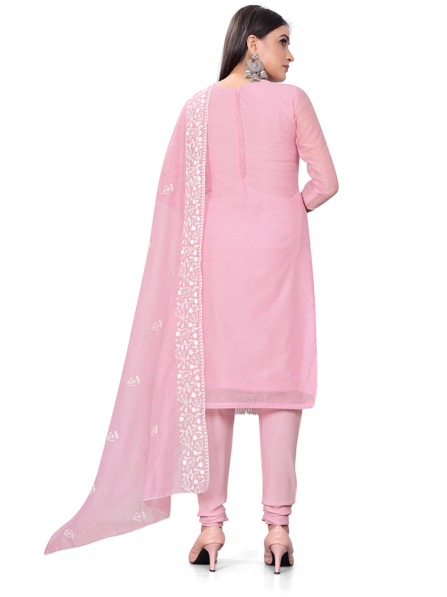 Baby Pink Chanderi Cotton Embroidered Casual Festival Churidar Salwar Kameez