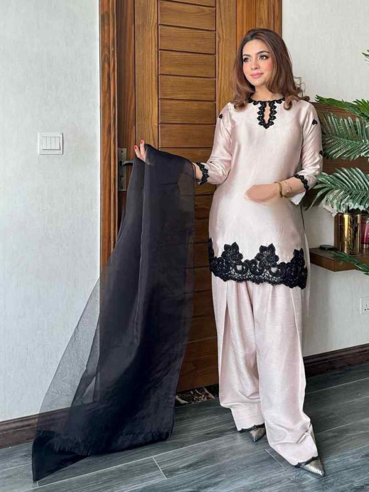 Baby Pink French Crepe Embroidered Festival Casual Ready Farsi Salwar Kameez