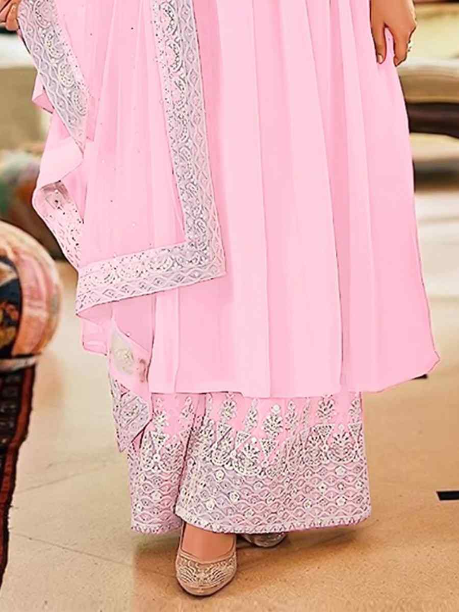 Baby Pink Georgette Embroidered Festival Casual Pant Salwar Kameez