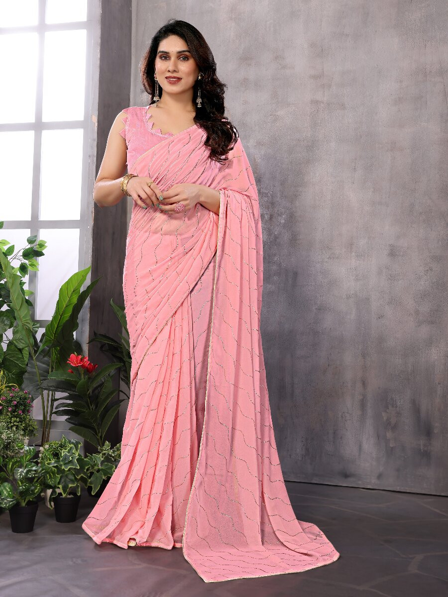 Baby Pink Georgette Traditional Wedding Reception Party Festival Casual Classic Style Sarees