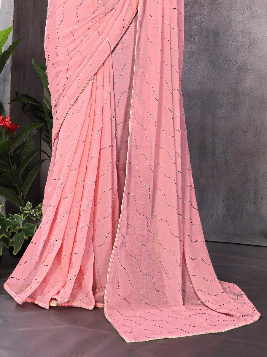 Baby Pink Georgette Traditional Wedding Reception Party Festival Casual Classic Style Sarees