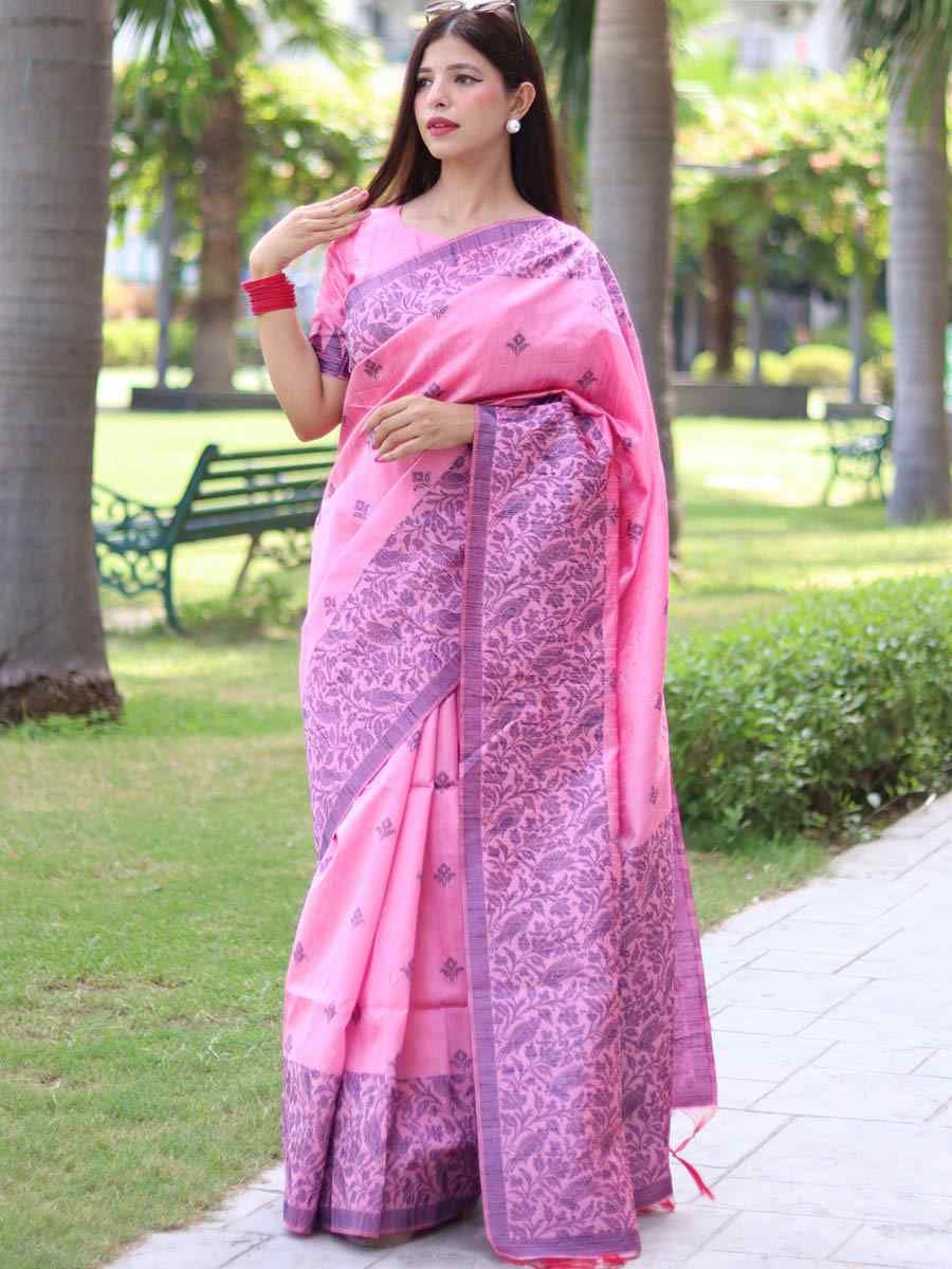 Baby Pink Handloom Raw Silk Handwoven Casual Festival Classic Style Saree