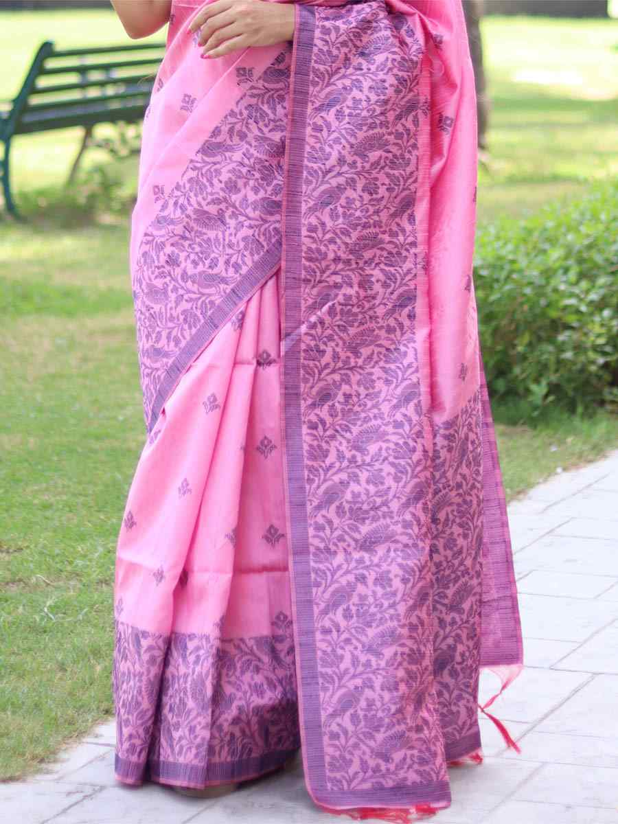 Baby Pink Handloom Raw Silk Handwoven Casual Festival Classic Style Saree