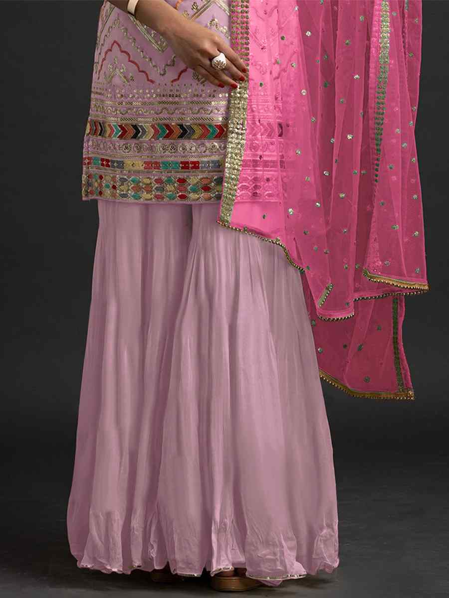 Baby Pink Heavy Faux Georgette Embroidered Festival Mehendi Palazzo Pant Salwar Kameez