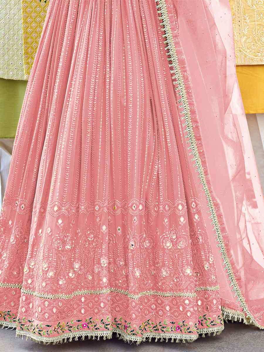 Baby Pink Heavy Faux Georgette Embroidered Festival Wedding Anarkali Salwar Kameez
