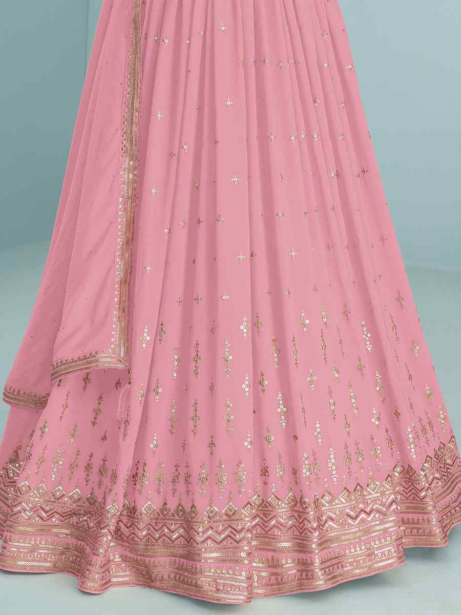 Baby Pink Heavy Faux Georgette Embroidered Festival Wedding Anarkali Salwar Kameez
