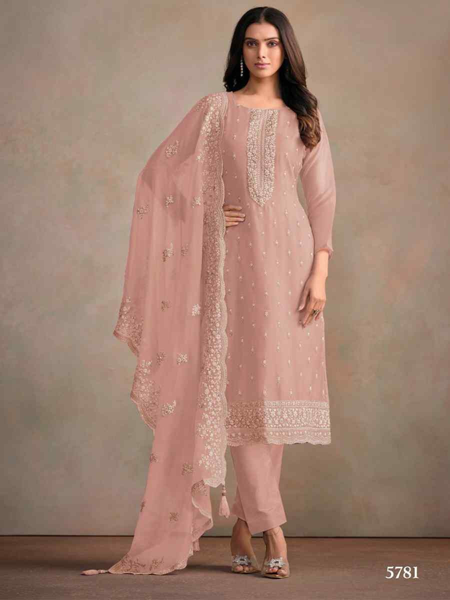 Baby Pink Heavy Orgnza Silk Embroidered Festival Casual Pant Salwar Kameez