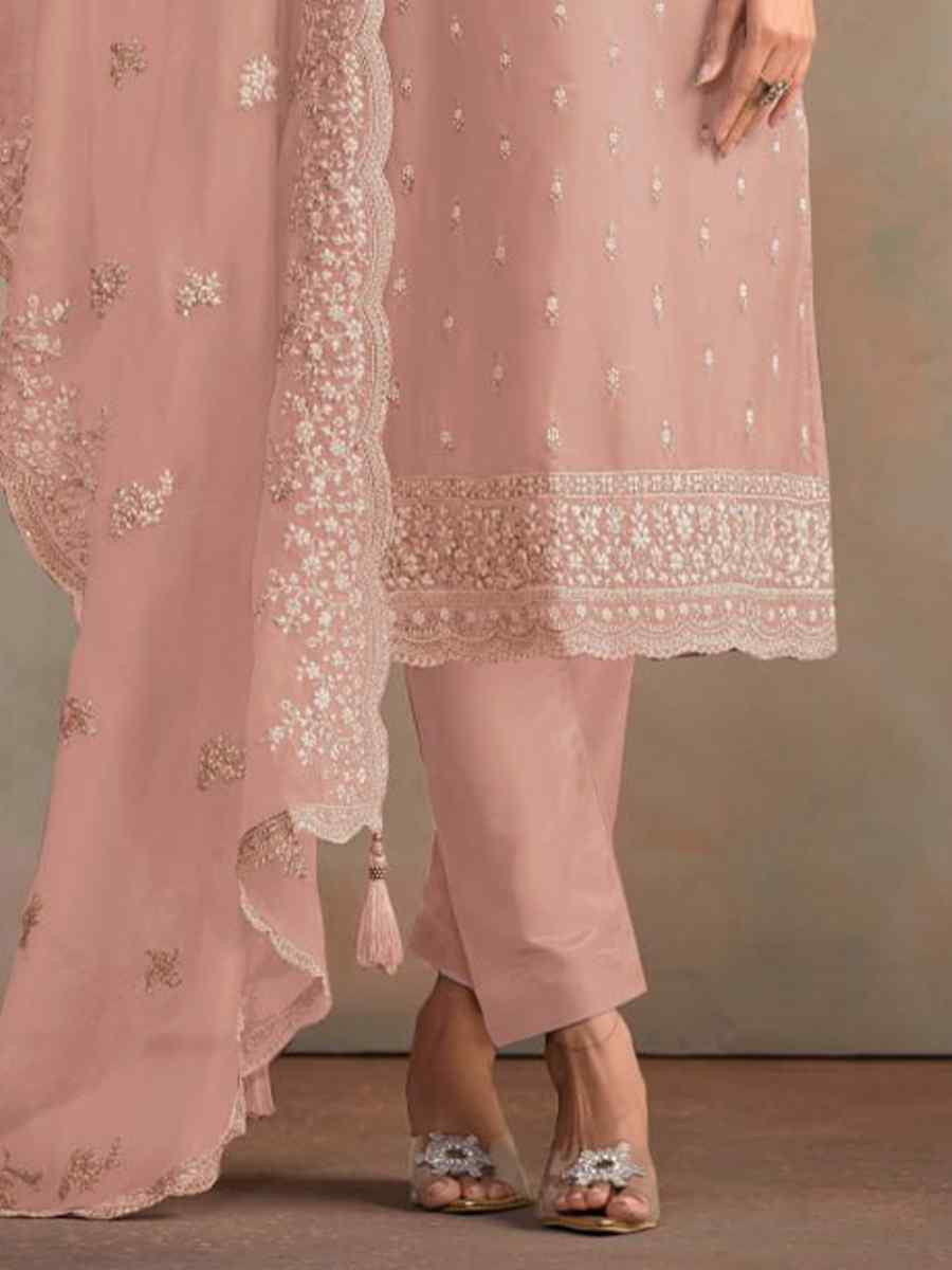 Baby Pink Heavy Orgnza Silk Embroidered Festival Casual Pant Salwar Kameez