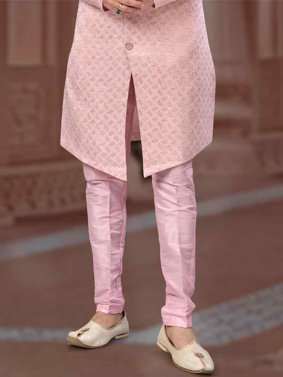 Baby Pink Jacquard Embroidered Groom Wedding Sherwani