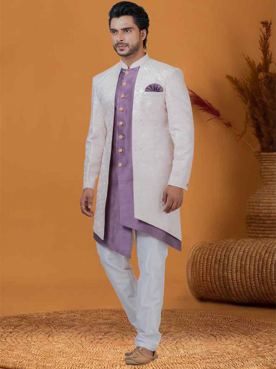 Baby Pink Jacquard Silk Woven Groom Wedding Sherwani