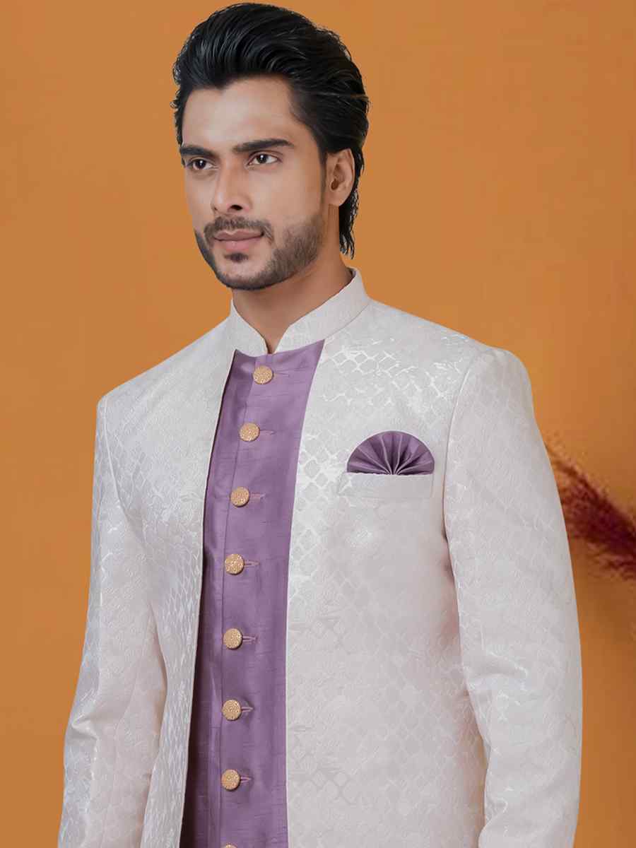 Baby Pink Jacquard Silk Woven Groom Wedding Sherwani