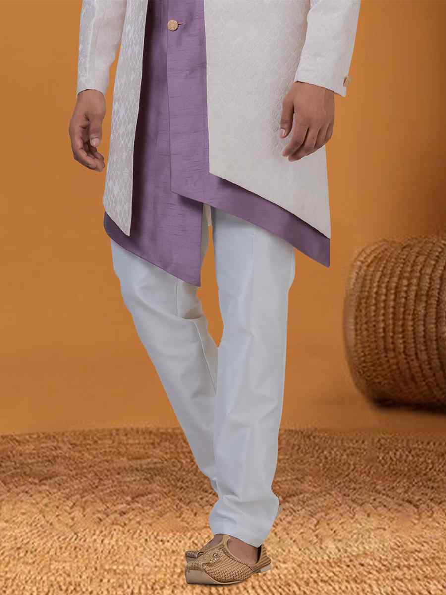 Baby Pink Jacquard Silk Woven Groom Wedding Sherwani