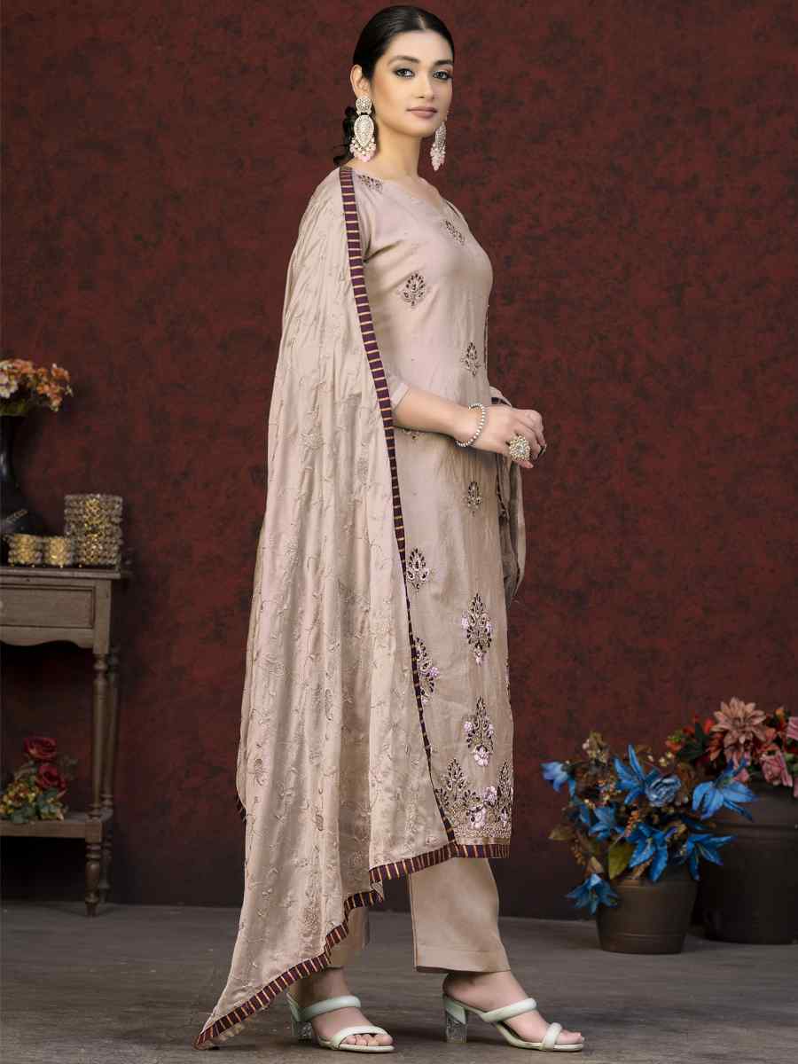 Baby Pink Modal Chanderi Embroidered Casual Festival Pant Salwar Kameez