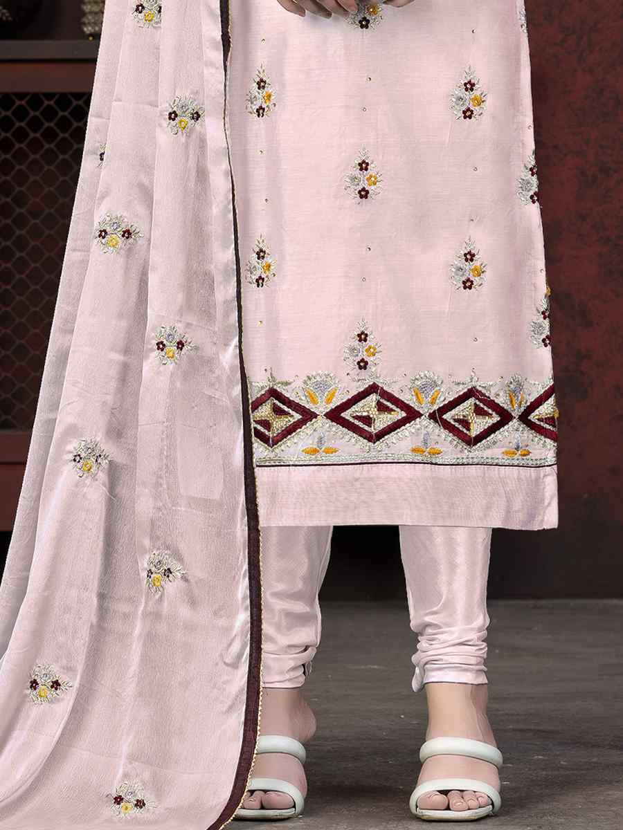 Baby Pink Modal Chanderi Embroidered Casual Festival Pant Salwar Kameez