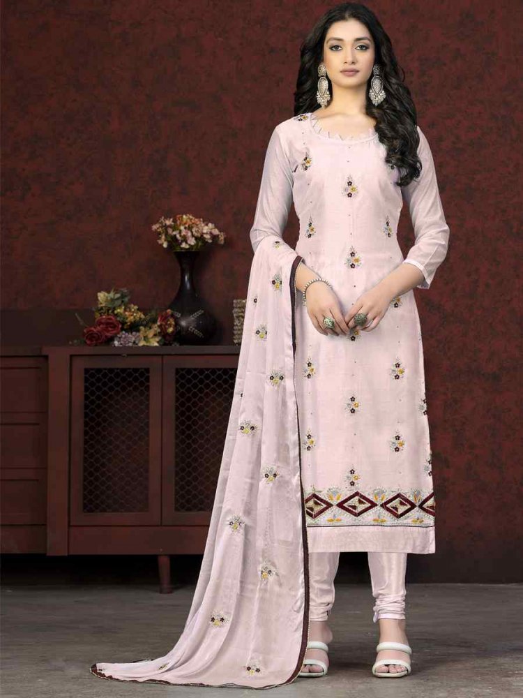 Baby Pink Modal Chanderi Embroidered Casual Festival Pant Salwar Kameez
