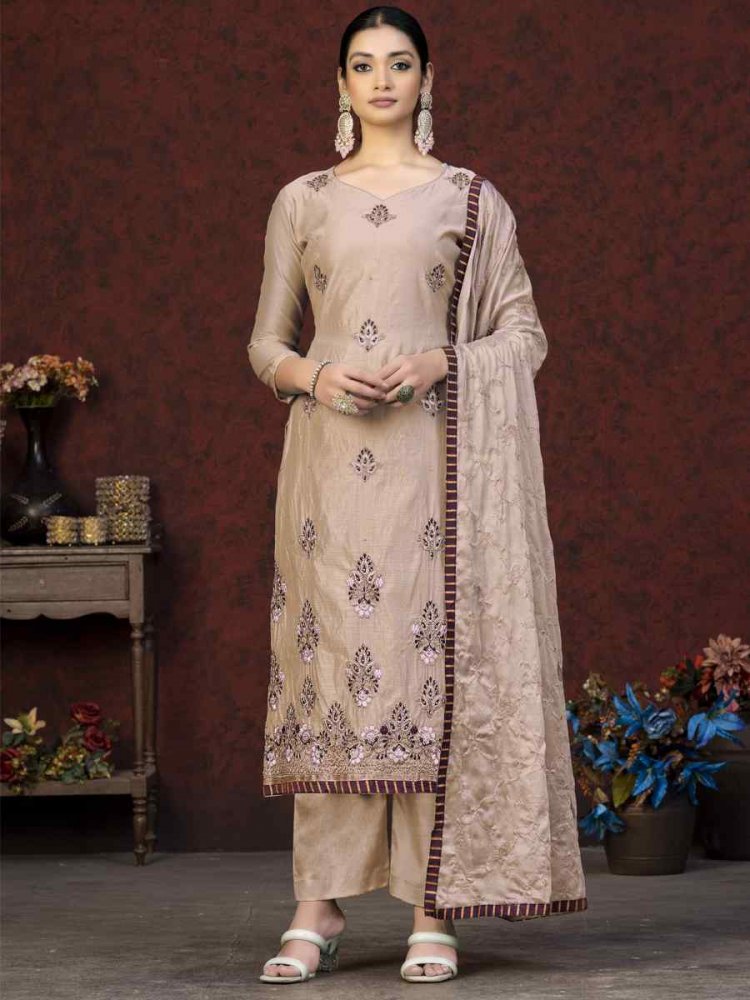 Baby Pink Modal Chanderi Embroidered Casual Festival Pant Salwar Kameez