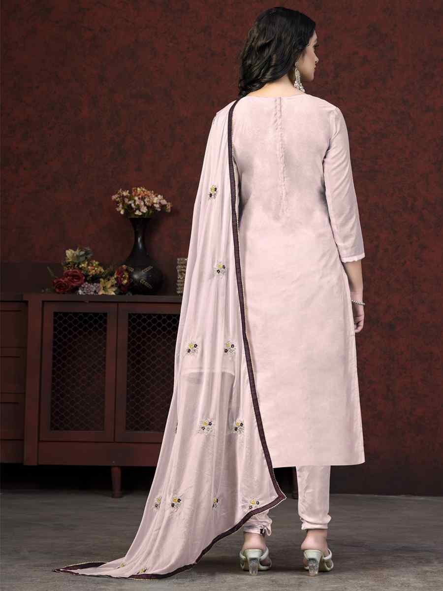 Baby Pink Modal Chanderi Embroidered Casual Festival Pant Salwar Kameez