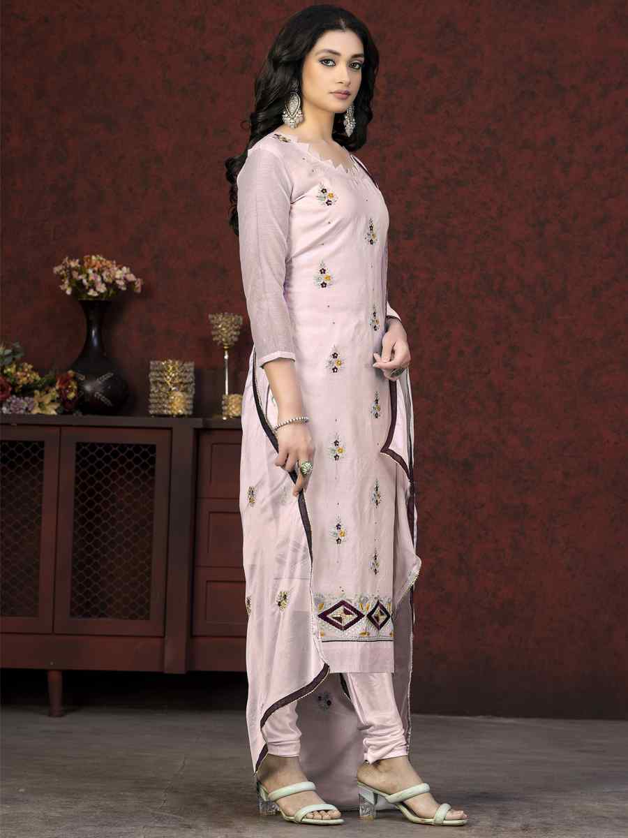 Baby Pink Modal Chanderi Embroidered Casual Festival Pant Salwar Kameez