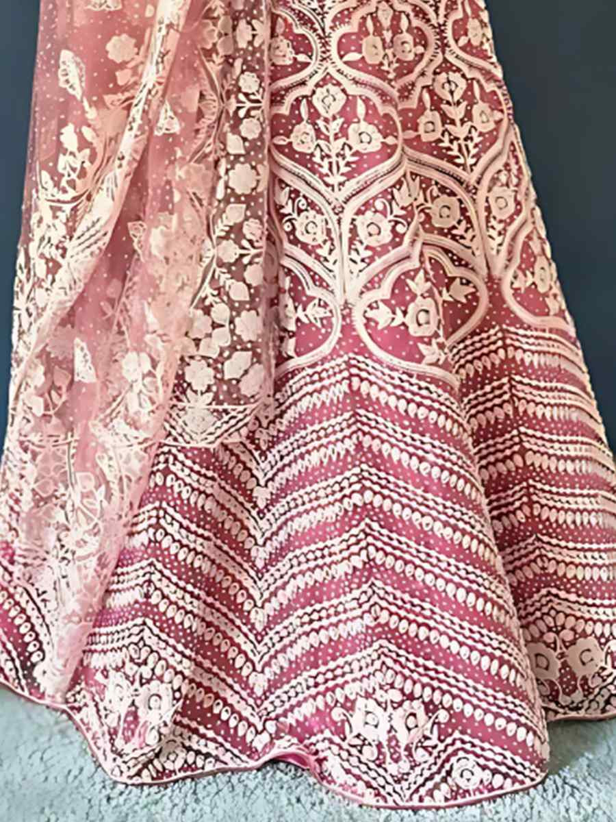 Baby Pink Net Embroidered Wedding Festival Heavy Border Lehenga Choli