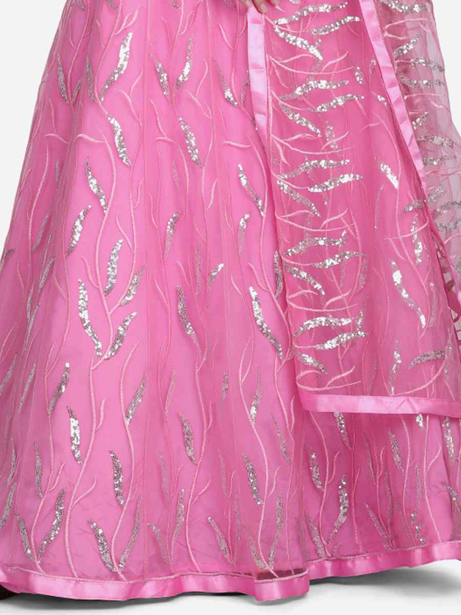 Baby Pink Net Zari Wedding Festival Circular Lehenga Choli
