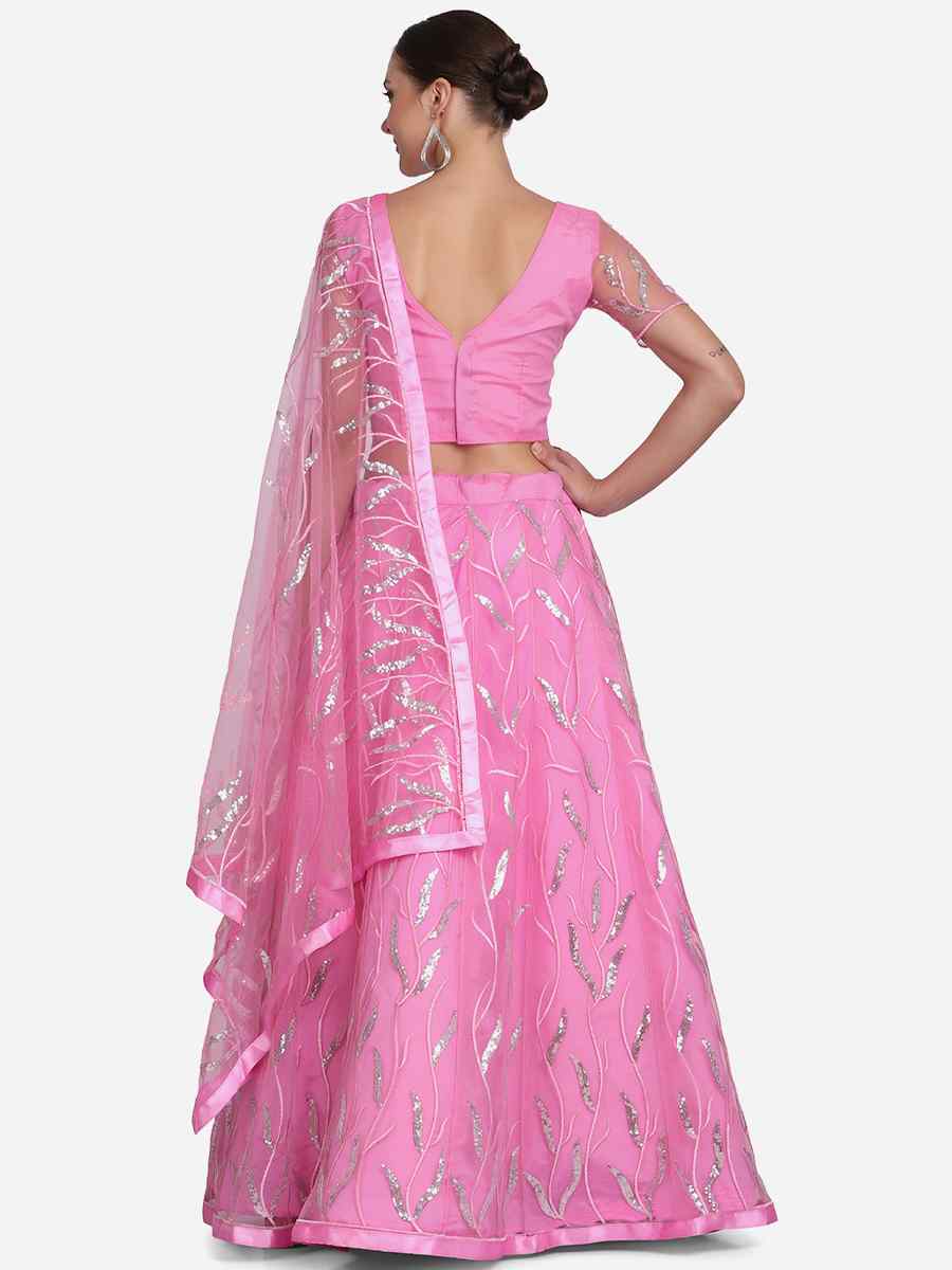Baby Pink Net Zari Wedding Festival Circular Lehenga Choli