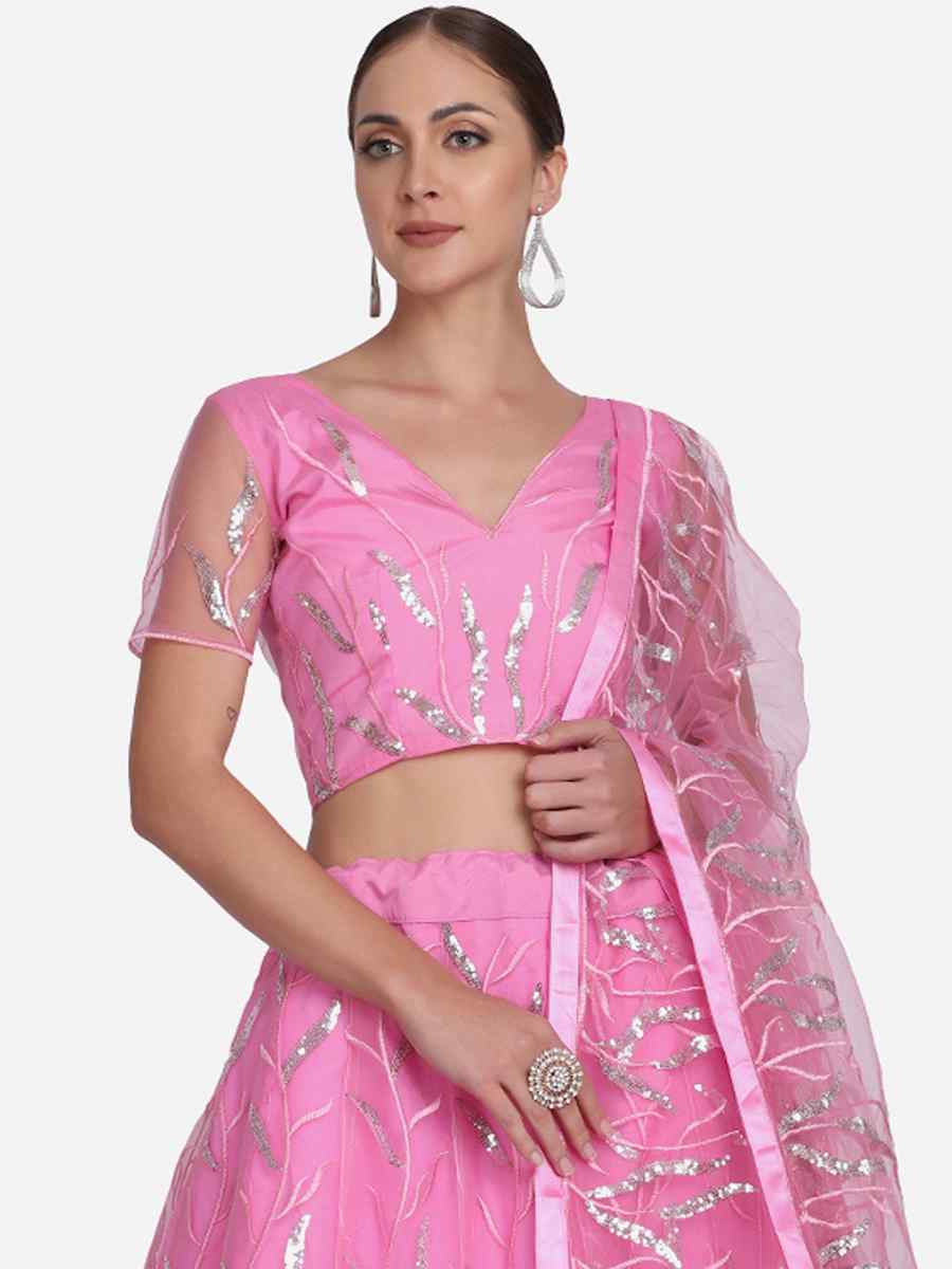 Baby Pink Net Zari Wedding Festival Circular Lehenga Choli