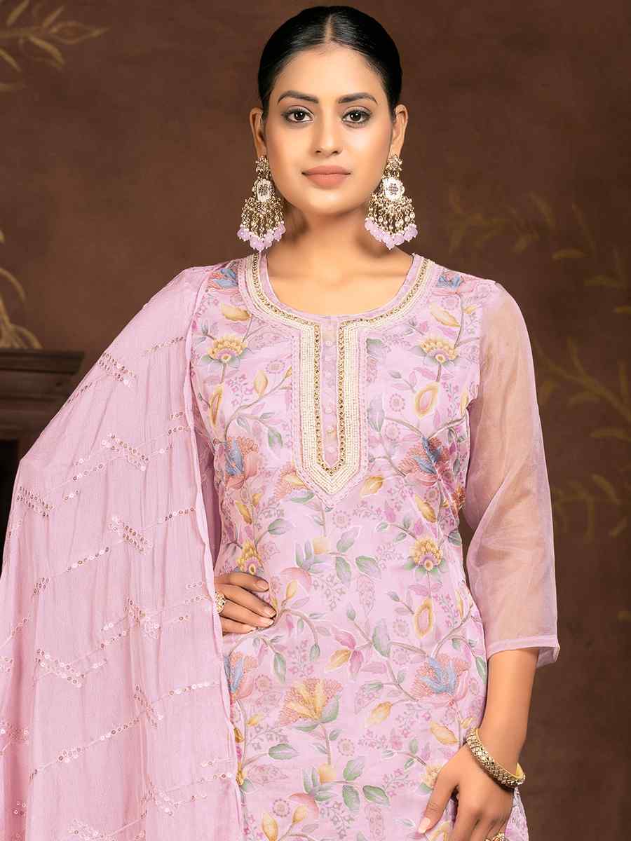 Baby Pink Organza Embroidered Casual Festival Pant Salwar Kameez