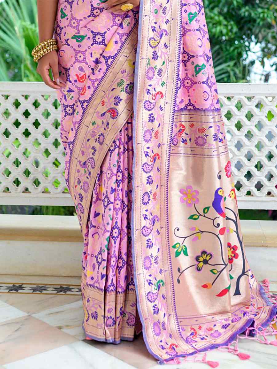 Baby Pink Paithani Silk Handwoven Wedding Festival Heavy Border Saree