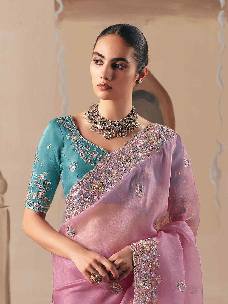 Baby Pink Premium Fancy Silk Embroidery Bridal Reception Festival Wedding Fancy Heavy Border Saree