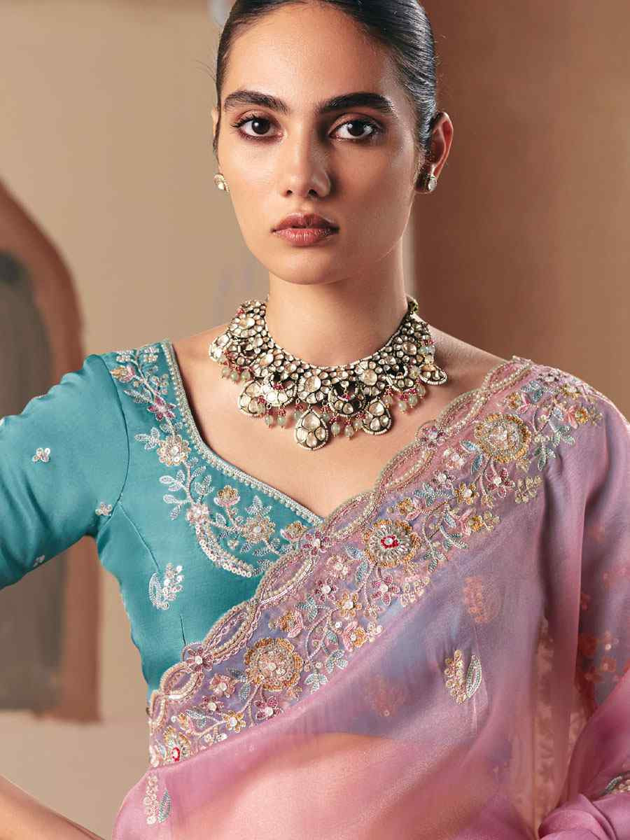Baby Pink Premium Fancy Silk Embroidery Bridal Reception Festival Wedding Fancy Heavy Border Saree