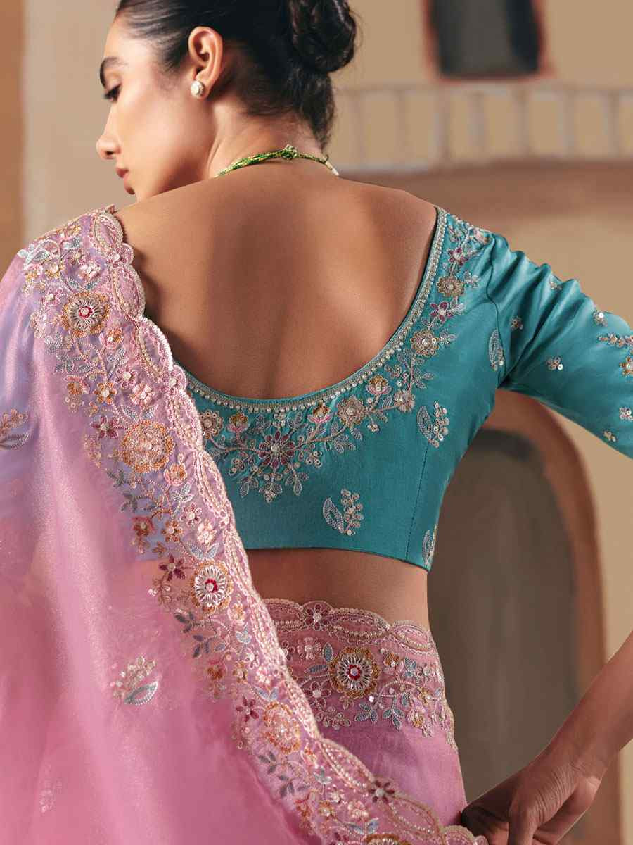 Baby Pink Premium Fancy Silk Embroidery Bridal Reception Festival Wedding Fancy Heavy Border Saree