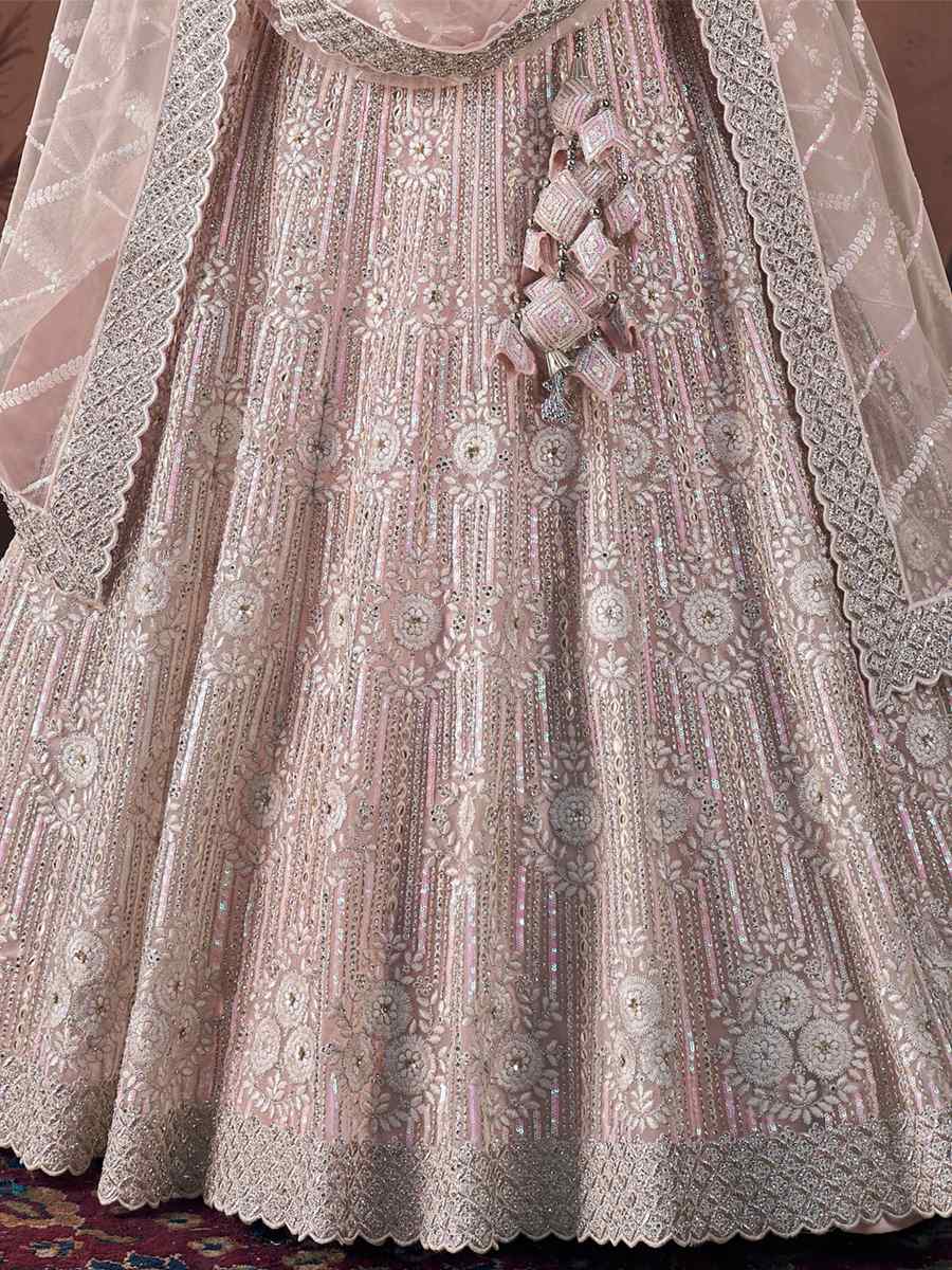 Baby Pink Premium Net Embroidered Bridal Wedding Heavy Border Lehenga Choli