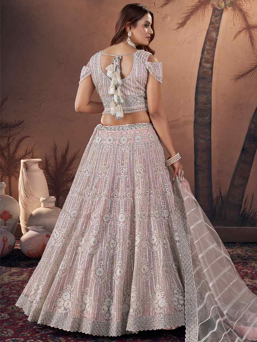 Baby Pink Premium Net Embroidered Bridal Wedding Heavy Border Lehenga Choli