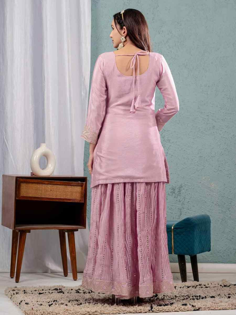 Baby Pink Pure Heavy Chinnon Silk Embroidered Party Wedding Ready Sharara Salwar Kameez