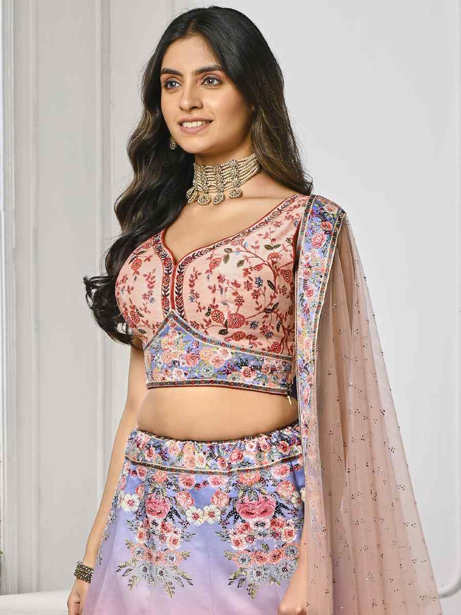 Baby Pink Pure Satin Silk Embroidered Mehendi Festival Circular Lehenga Choli
