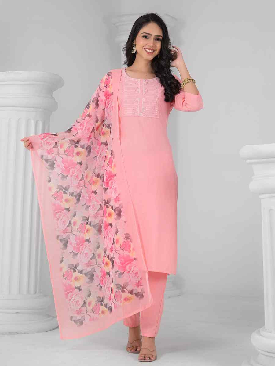 Baby Pink Rayon Embroidered Festival Casual Ready Pant Salwar Kameez