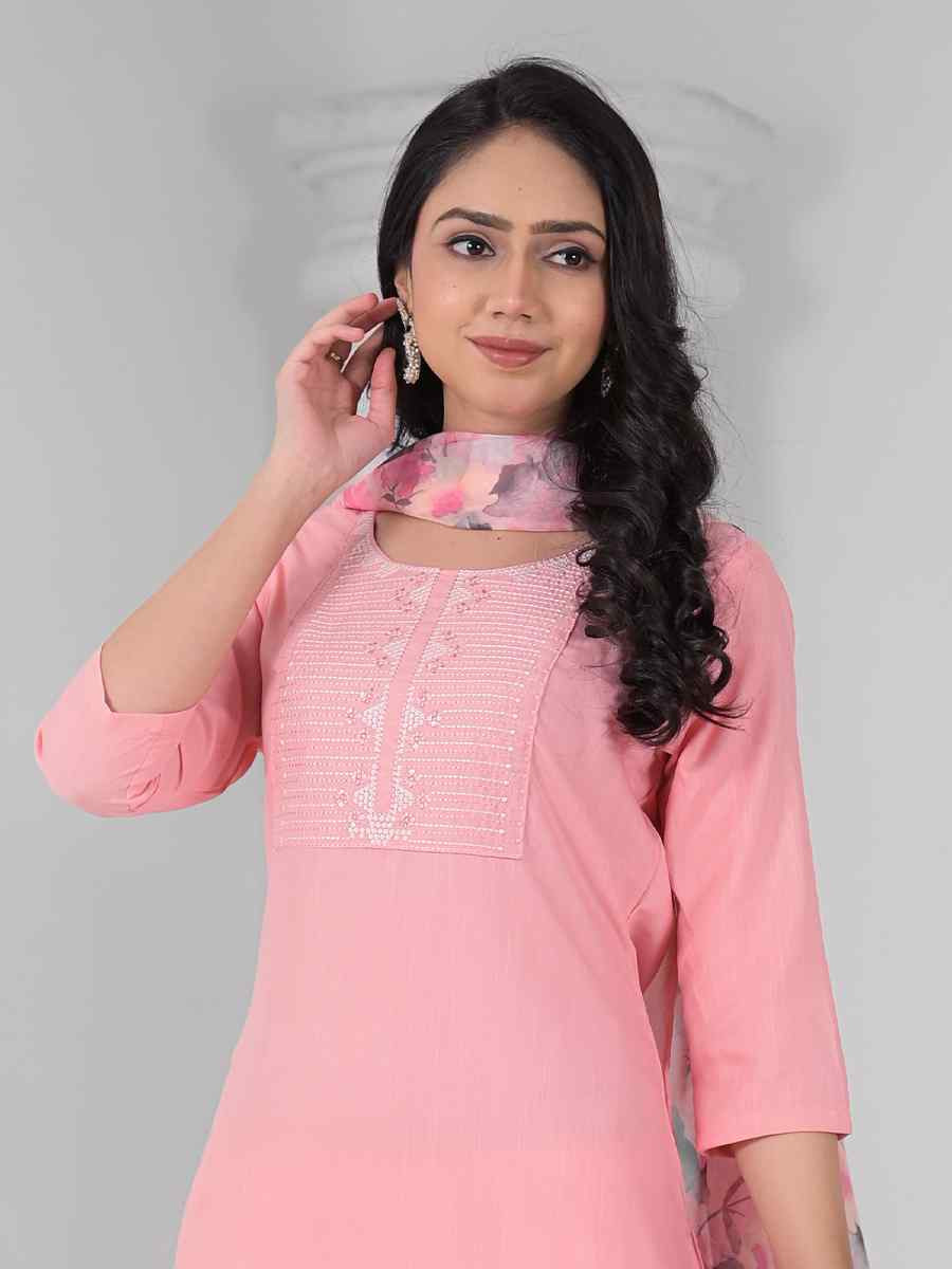 Baby Pink Rayon Embroidered Festival Casual Ready Pant Salwar Kameez