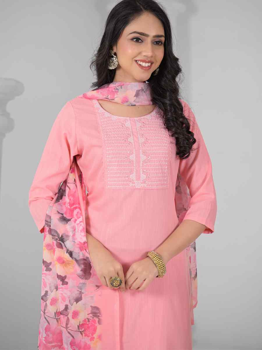 Baby Pink Rayon Embroidered Festival Casual Ready Pant Salwar Kameez